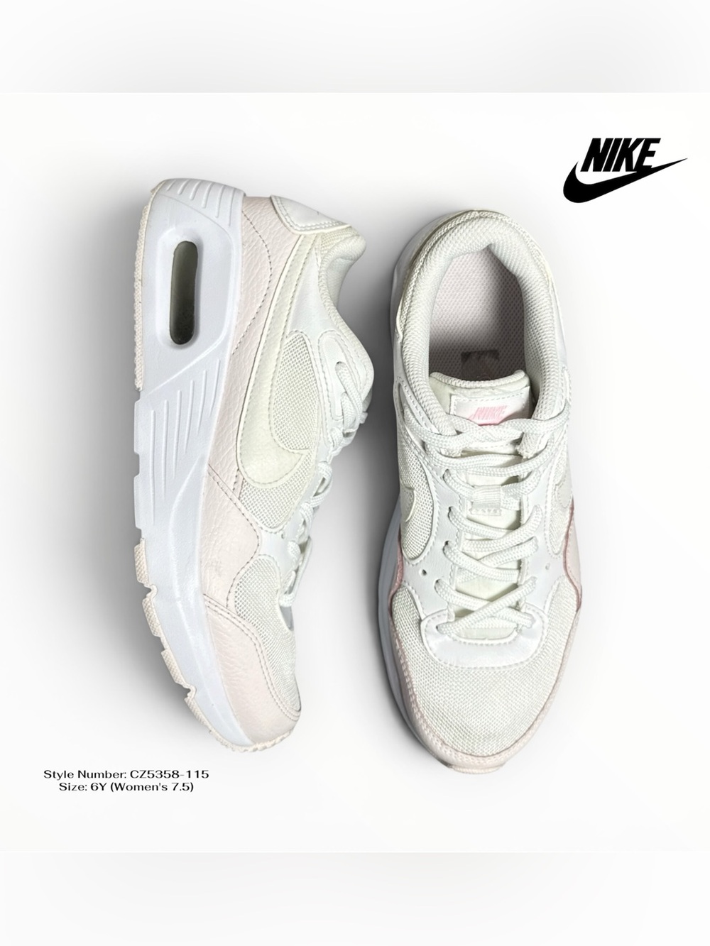Nike Air Max SC White Pink Sneakers Big Kids 6Y Women’s 7.5 Running Shoes